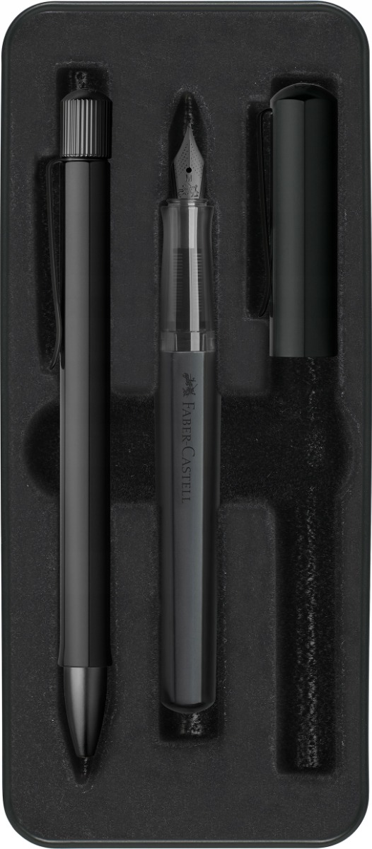 Faber-Castell Hexo Set: Fountain Pen M And Ballpoint Pen Black Matt