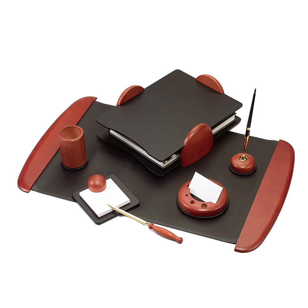 Good Sunrise 7/Piece Desk Set Double Tray Color Wood S/Rs/Mj