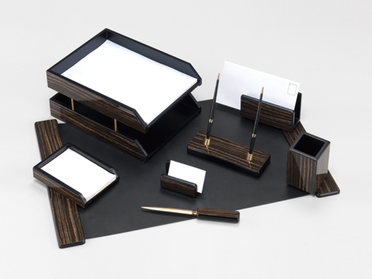 Good Sunrise 8/Piece Desk Set Double Tray Color Ebony S/Fe