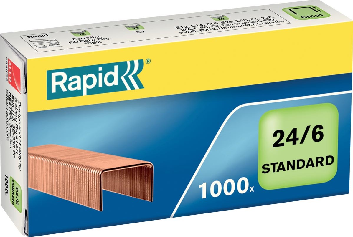 Rapid Copper Stapler Pin Box Size 24/6 No. 24855700