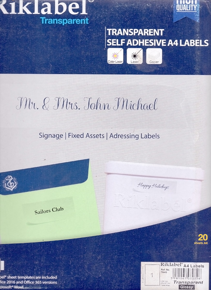 Riklabel Labels Transparent Glossy 20 Sheets A4
